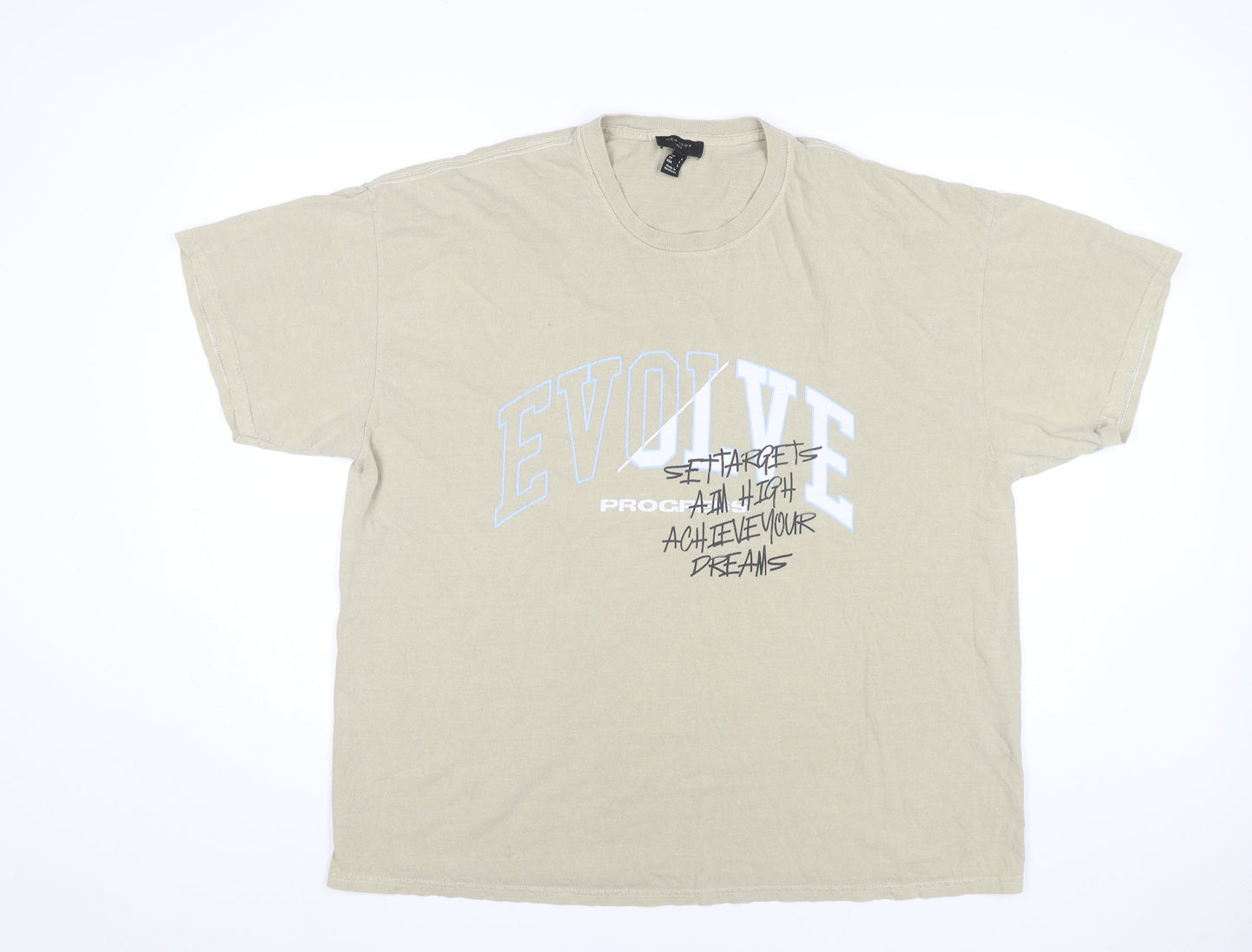 New Look Men Beige Graphic Logo Cotton T-Shirt Size L