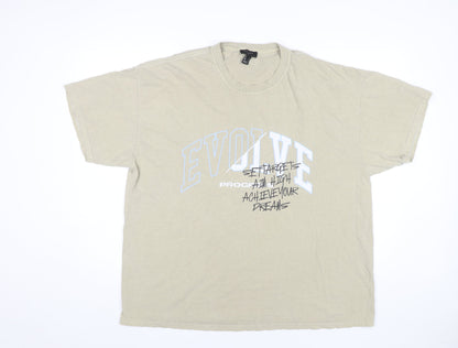 New Look Men Beige Graphic Logo Cotton T-Shirt Size L