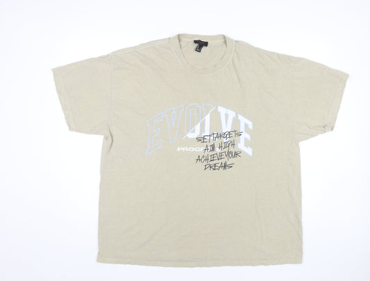 New Look Men Beige Graphic Logo Cotton T-Shirt Size L