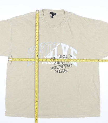 New Look Men Beige Graphic Logo Cotton T-Shirt Size L