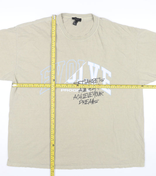 New Look Men Beige Graphic Logo Cotton T-Shirt Size L