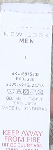 New Look Men Beige Graphic Logo Cotton T-Shirt Size L