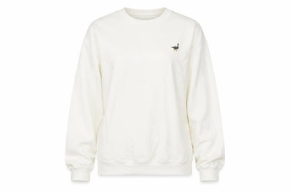 Front view of G&G unisex white medium pullover sweatshirt with logo