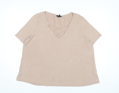 Womens UK Size 16 Topshop Beige Basic T-Shirt