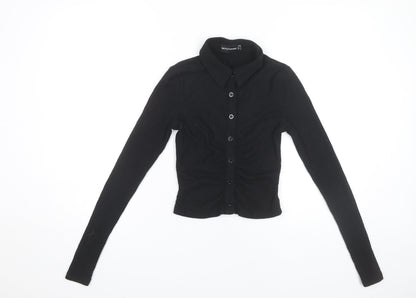 PrettyLittleThing Women’s Black Cropped Button-Up Shirt Size 8