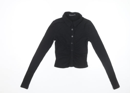 PrettyLittleThing Women’s Black Cropped Button-Up Shirt Size 8