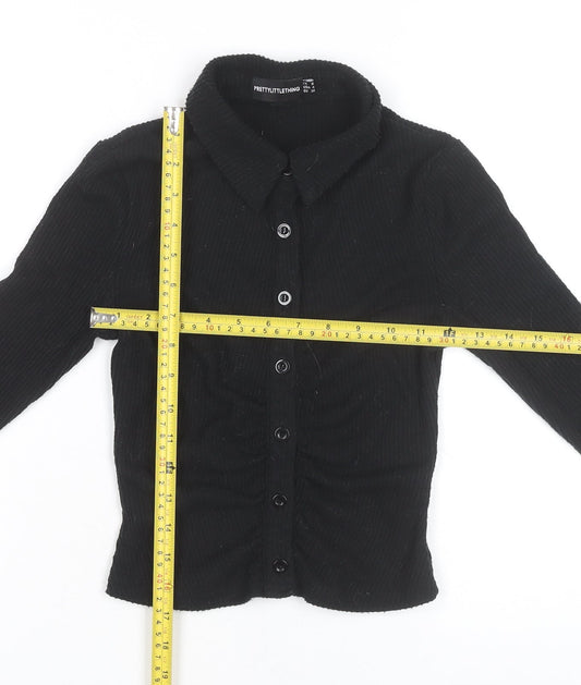 PrettyLittleThing Women’s Black Cropped Button-Up Shirt Size 8