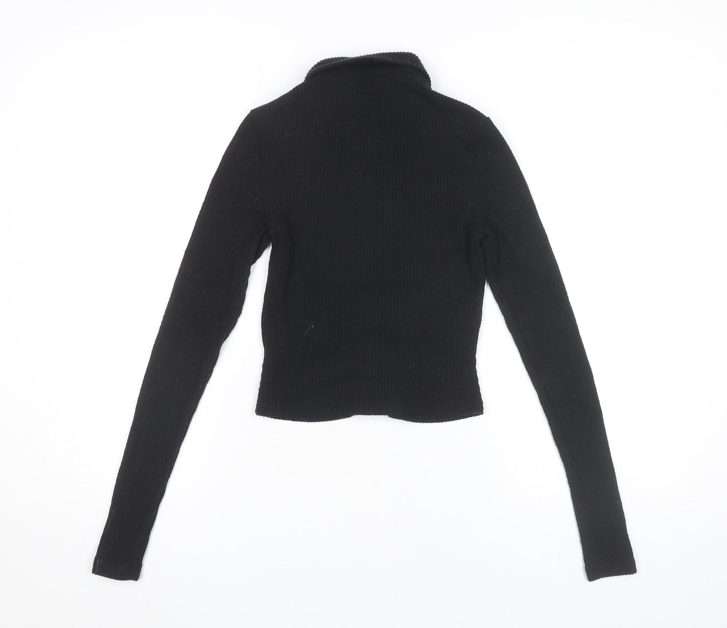 PrettyLittleThing Women’s Black Cropped Button-Up Shirt Size 8