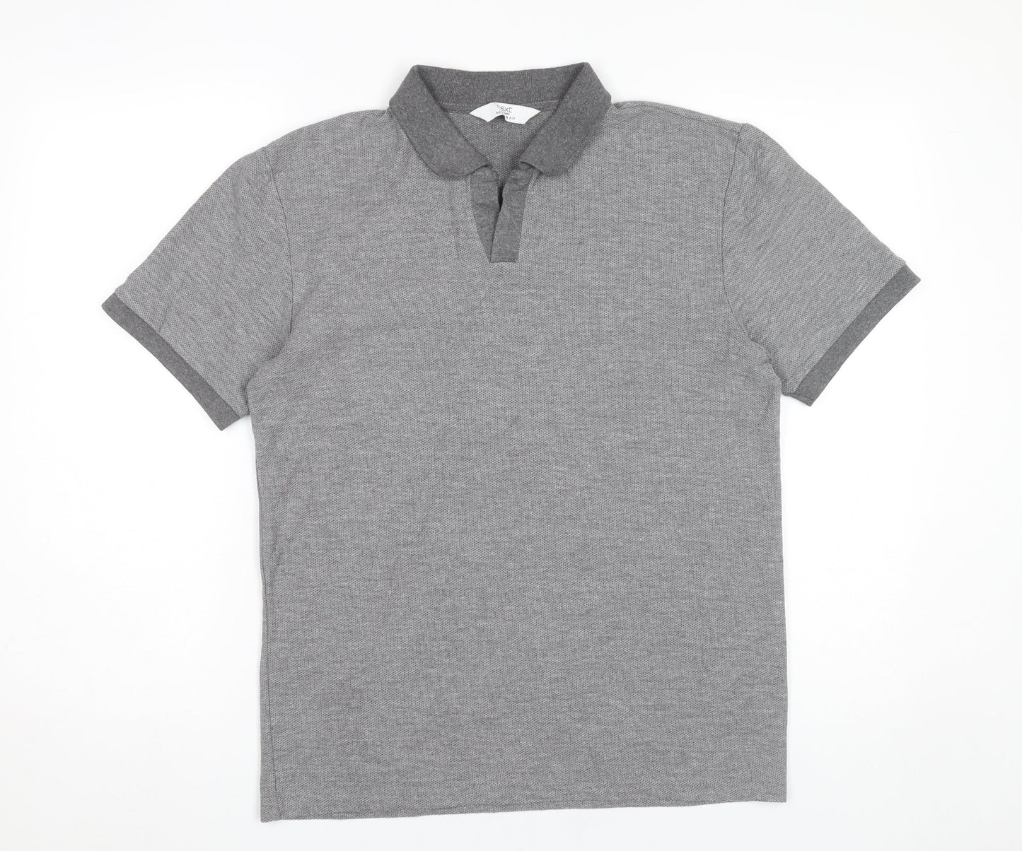 Next Men Grey Polo Shirt M Regular Fit Short Sleeve Cotton Blend