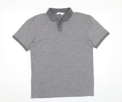 Next Men Grey Polo Shirt M Regular Fit Short Sleeve Cotton Blend