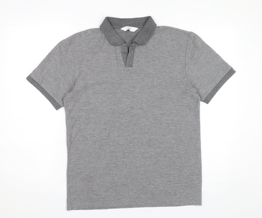 Next Men Grey Polo Shirt M Regular Fit Short Sleeve Cotton Blend