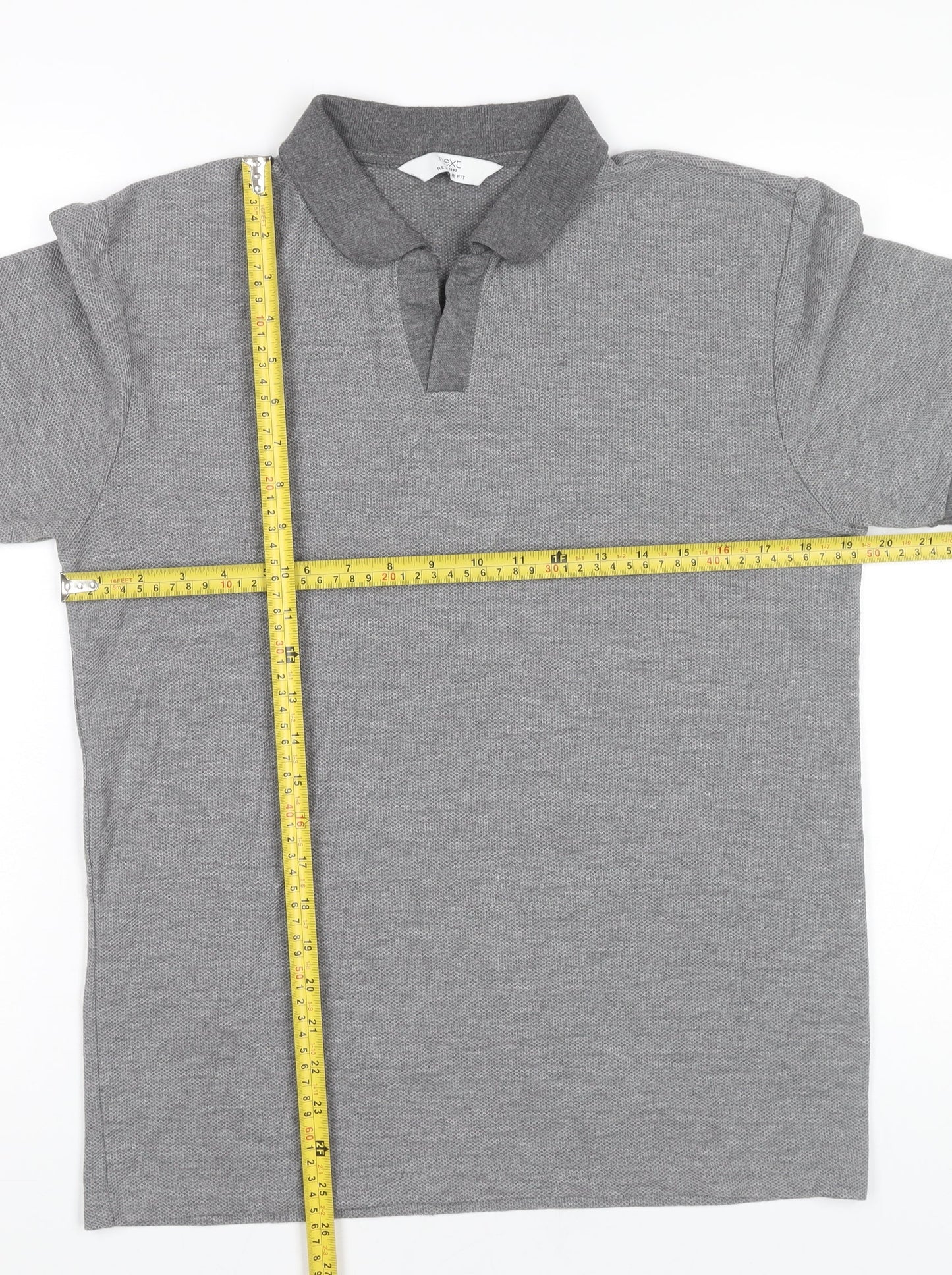 Next Men Grey Polo Shirt M Regular Fit Short Sleeve Cotton Blend