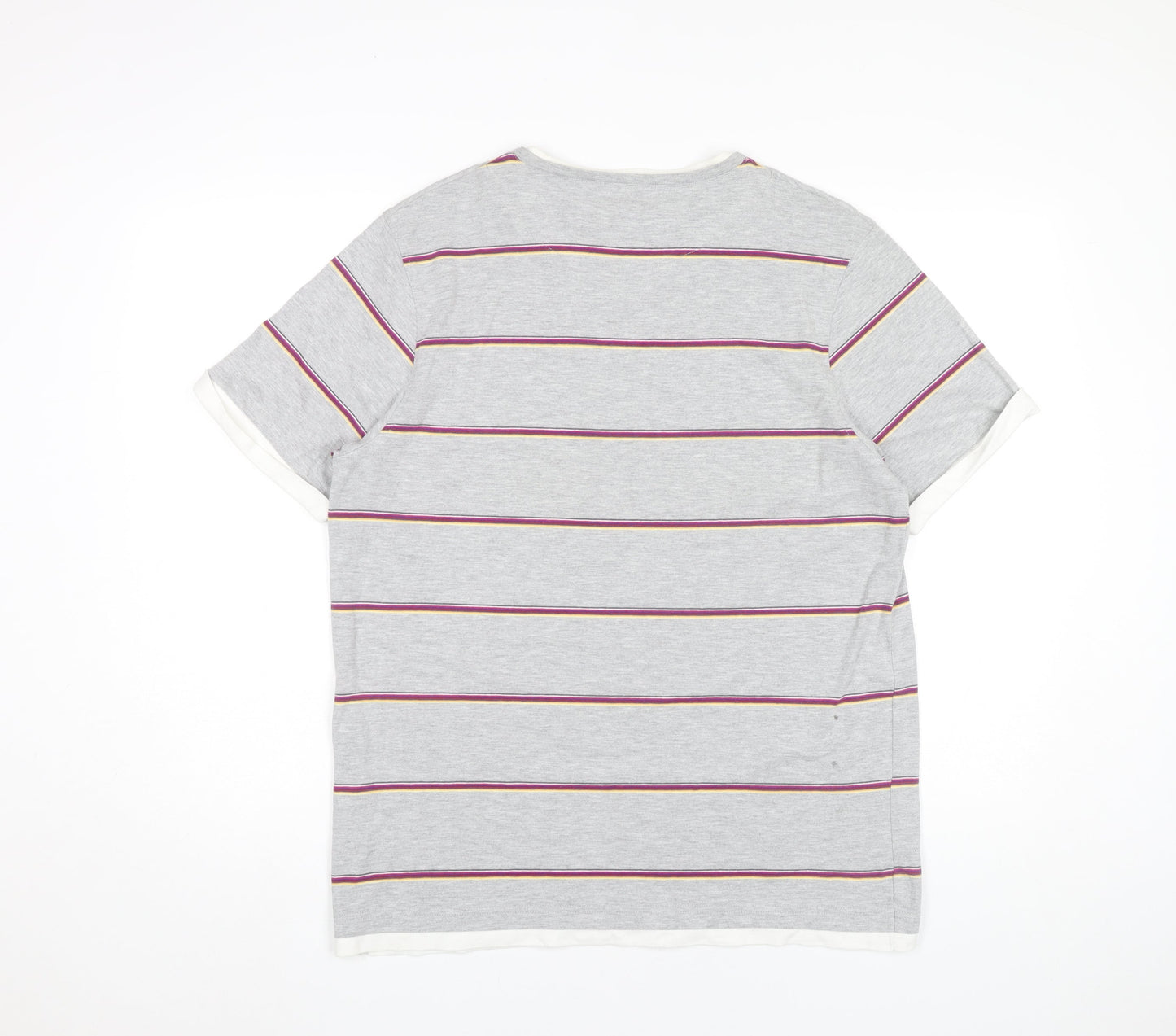 Parkes Men’s Grey Striped V-Neck T-Shirt Size L Short Sleeve Cotton Blend