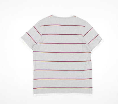 Parkes Men’s Grey Striped V-Neck T-Shirt Size L Short Sleeve Cotton Blend