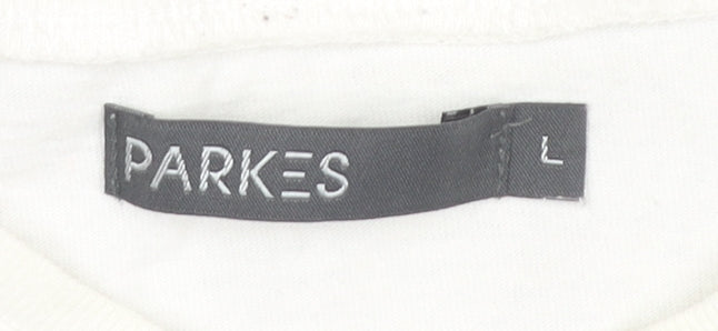 Parkes Men’s Grey Striped V-Neck T-Shirt Size L Short Sleeve Cotton Blend