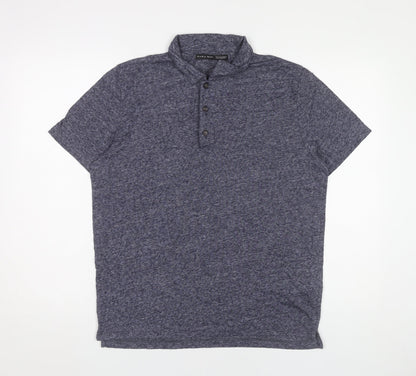 Zara Man Mens Blue Slim Fit Linen Blend Polo Shirt Size L