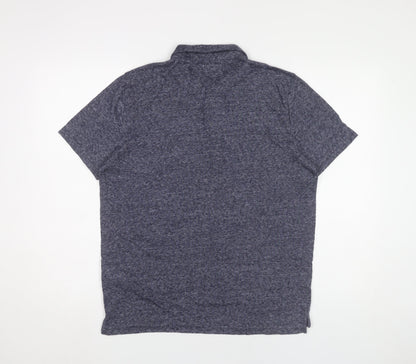 Zara Man Mens Blue Slim Fit Linen Blend Polo Shirt Size L