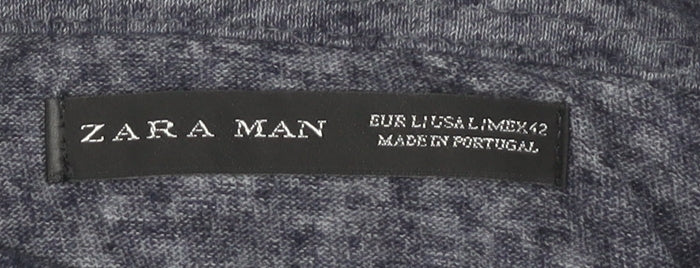 Zara Man Mens Blue Slim Fit Linen Blend Polo Shirt Size L