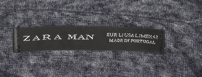 Zara Man Mens Blue Slim Fit Linen Blend Polo Shirt Size L