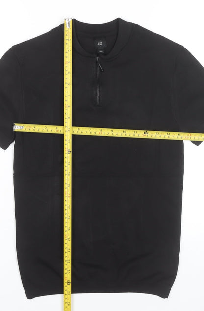 River Island Men’s Black Short Sleeve Zip T-Shirt Size S