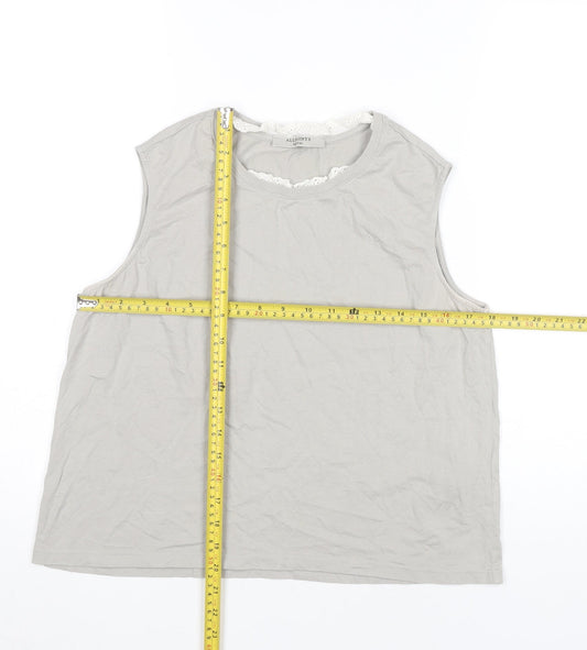 AllSaints Womens Grey Cotton Tank Top Size M Crew Neck Sleeveless