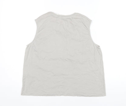 AllSaints Womens Grey Cotton Tank Top Size M Crew Neck Sleeveless