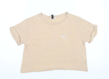 Womens UK Size 8 H&M Beige Cropped T-Shirt