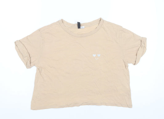 Womens UK Size 8 H&M Beige Cropped T-Shirt