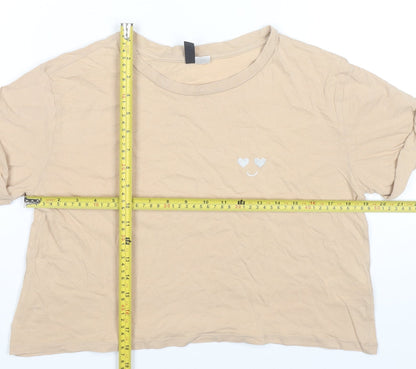 Womens UK Size 8 H&M Beige Cropped T-Shirt