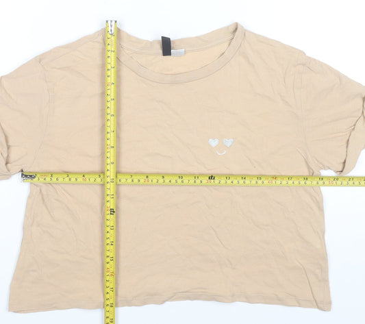Womens UK Size 8 H&M Beige Cropped T-Shirt