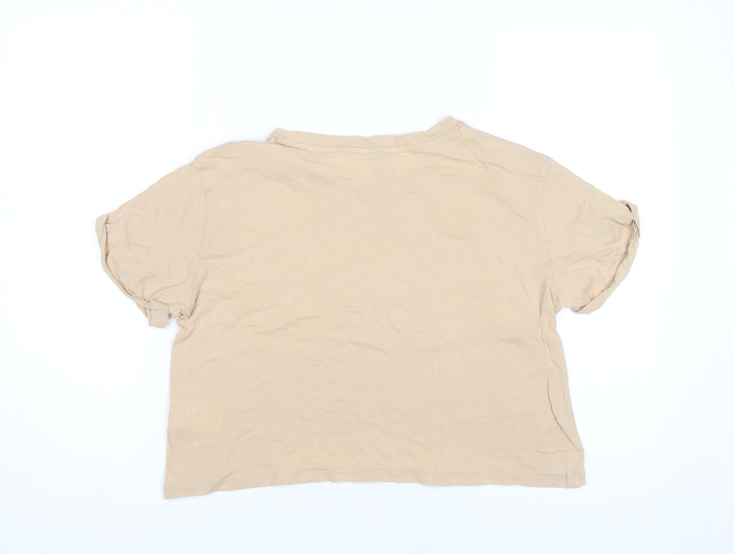 Womens UK Size 8 H&M Beige Cropped T-Shirt
