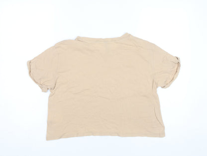 Womens UK Size 8 H&M Beige Cropped T-Shirt
