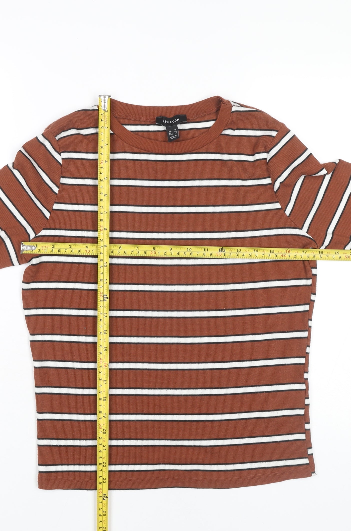 New Look Womens Brown Striped 3/4 Sleeve T-Shirt Size 18