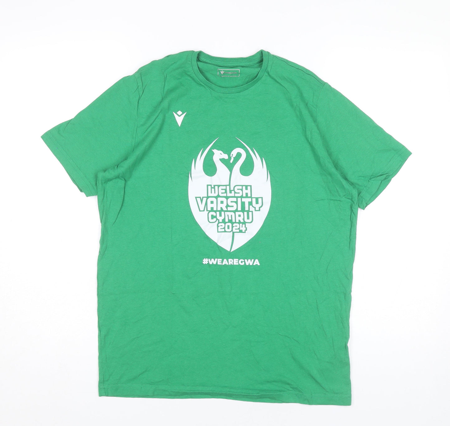 Macron Men's Green Welsh Varsity 2024 Sports Graphic T-Shirt Size S