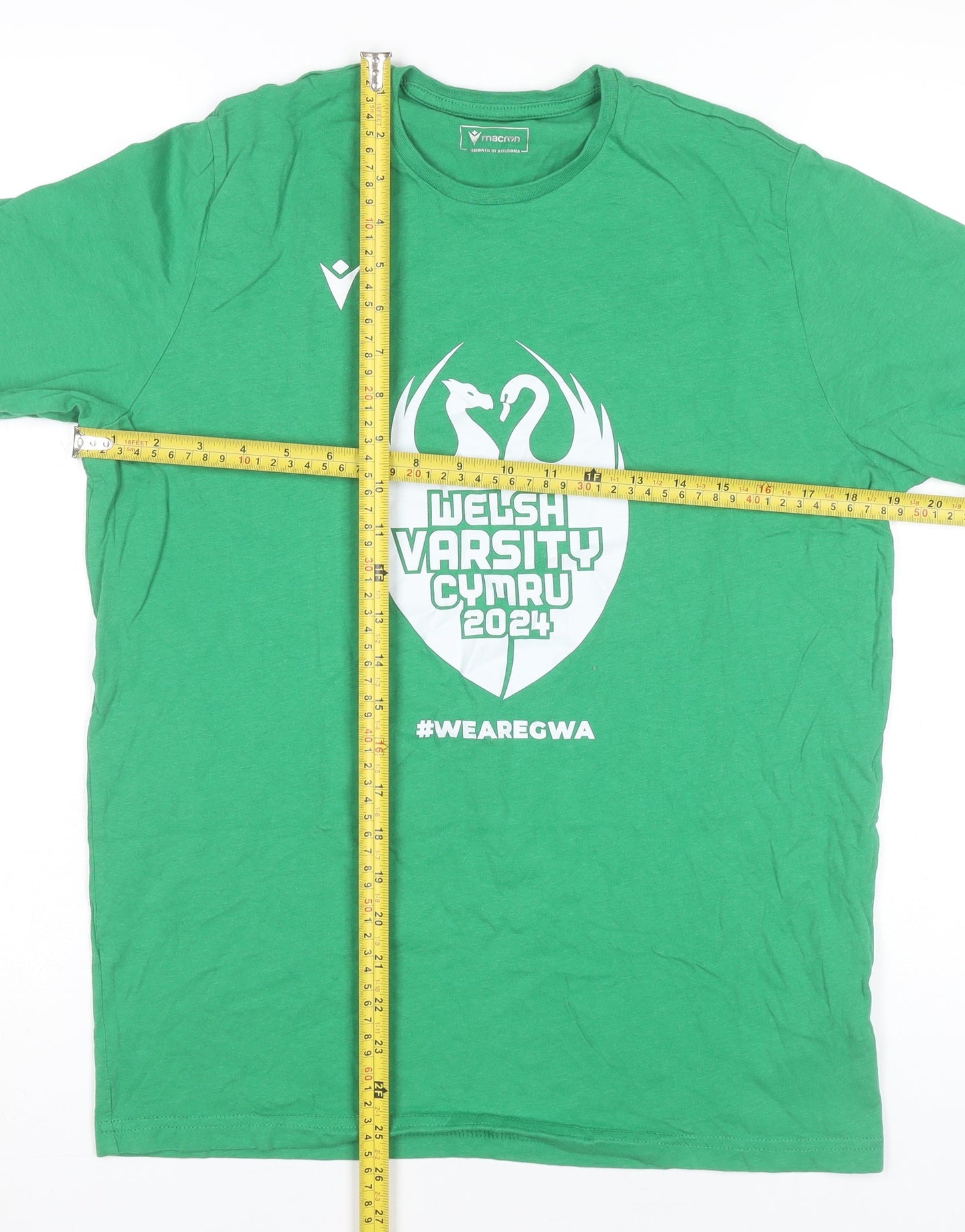Macron Men's Green Welsh Varsity 2024 Sports Graphic T-Shirt Size S
