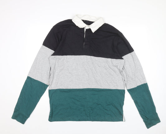 Black Jack Mens Colourblock Long Sleeve Polo Shirt Size L Cotton Blend