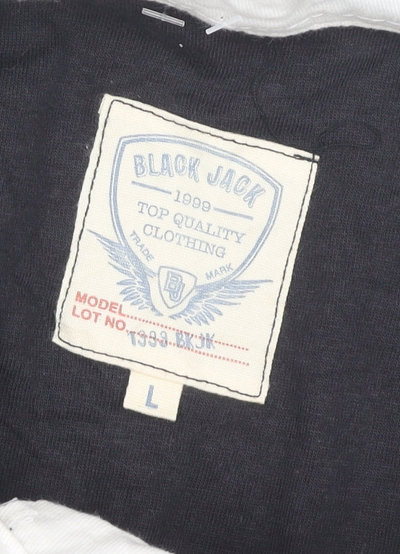 Black Jack Mens Colourblock Long Sleeve Polo Shirt Size L Cotton Blend