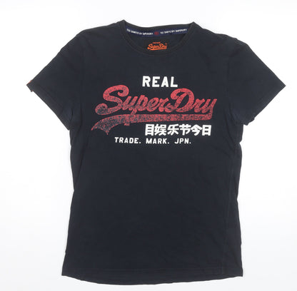 Superdry Men’s Black Graphic Print T-Shirt Size S Retro Style