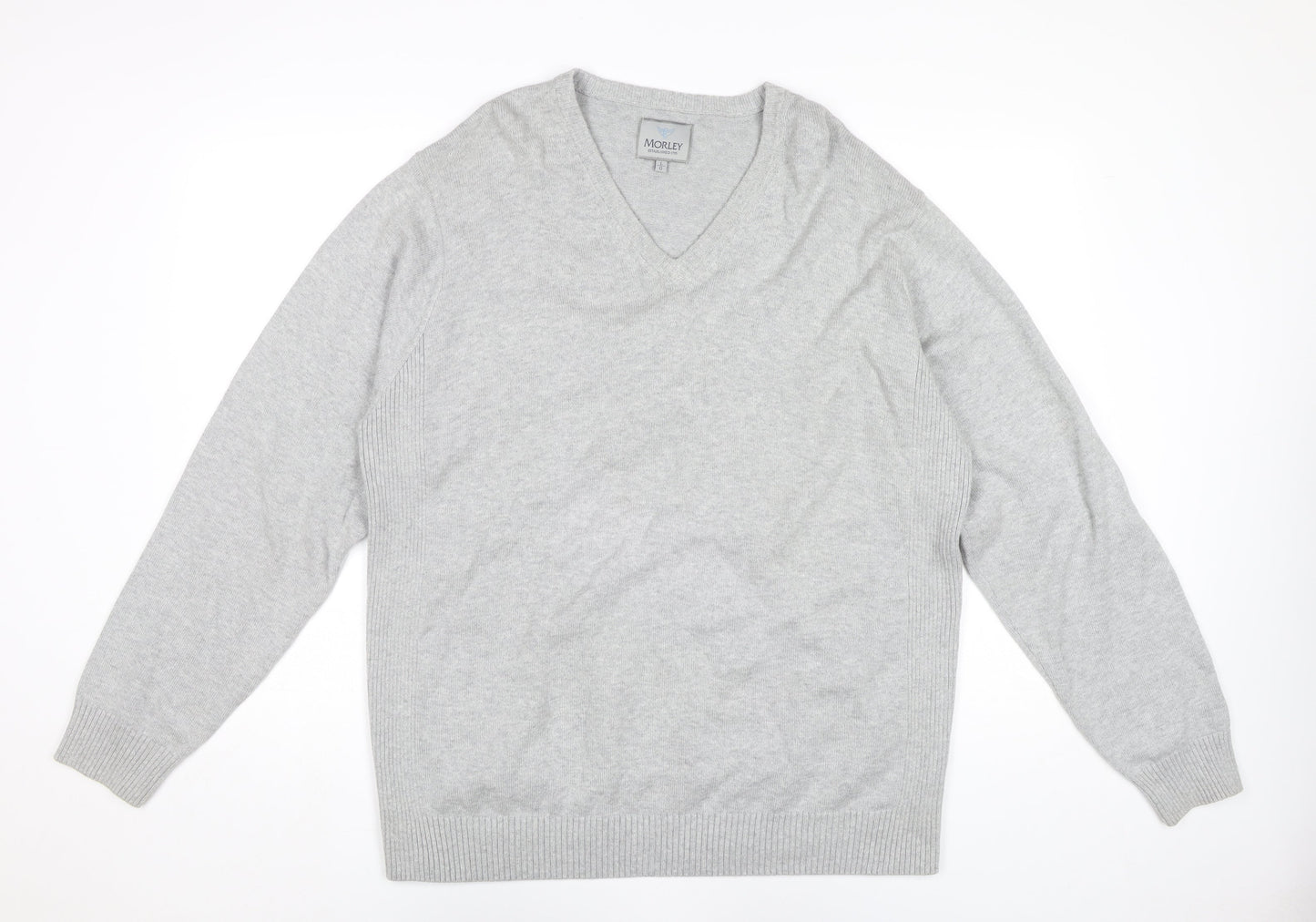 Morley Men’s Grey Cotton V-Neck Pullover Jumper Size L