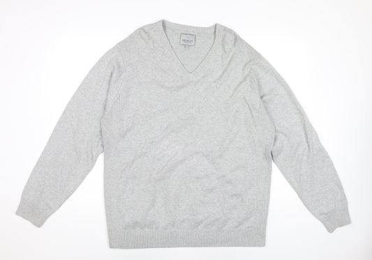 Morley Men’s Grey Cotton V-Neck Pullover Jumper Size L