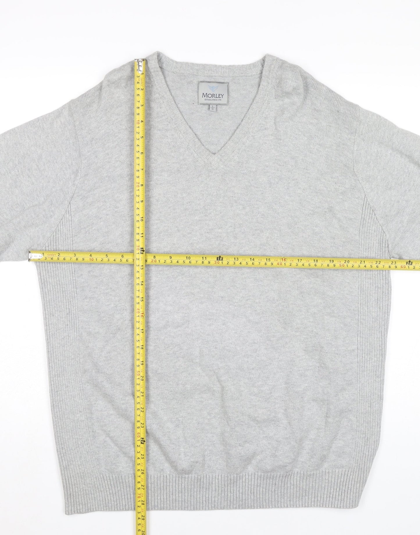 Morley Men’s Grey Cotton V-Neck Pullover Jumper Size L