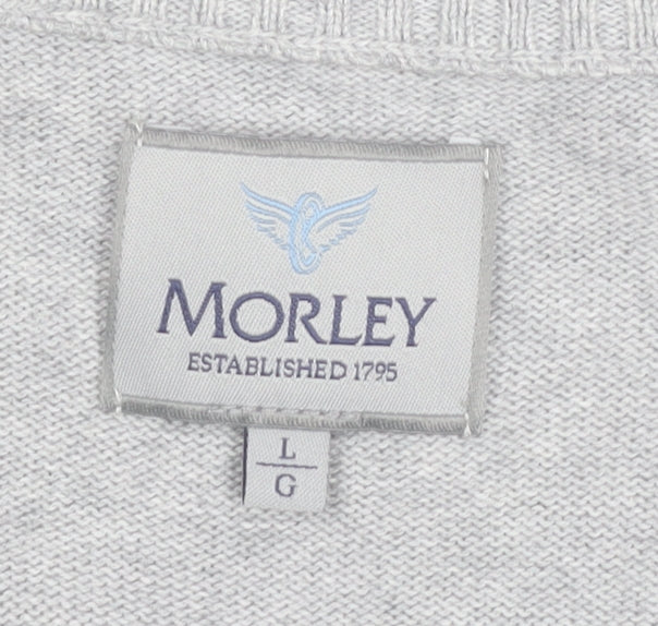 Morley Men’s Grey Cotton V-Neck Pullover Jumper Size L