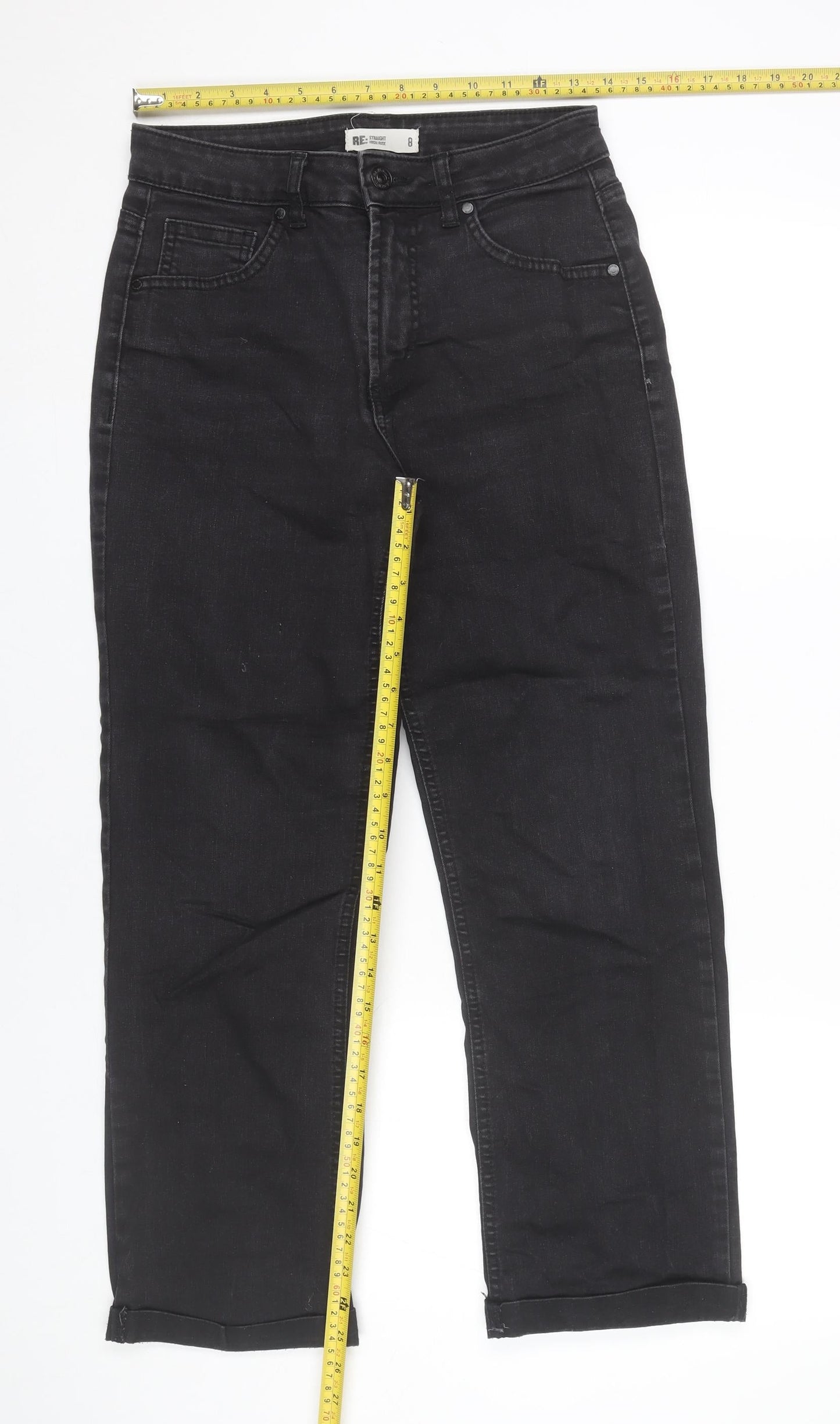 RE: Women’s Black Straight High Rise Stretch Jeans Size 8 Regular