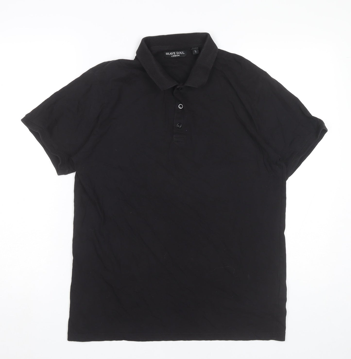 Brave Soul Men's Black Cotton Short Sleeve Polo Shirt Size L