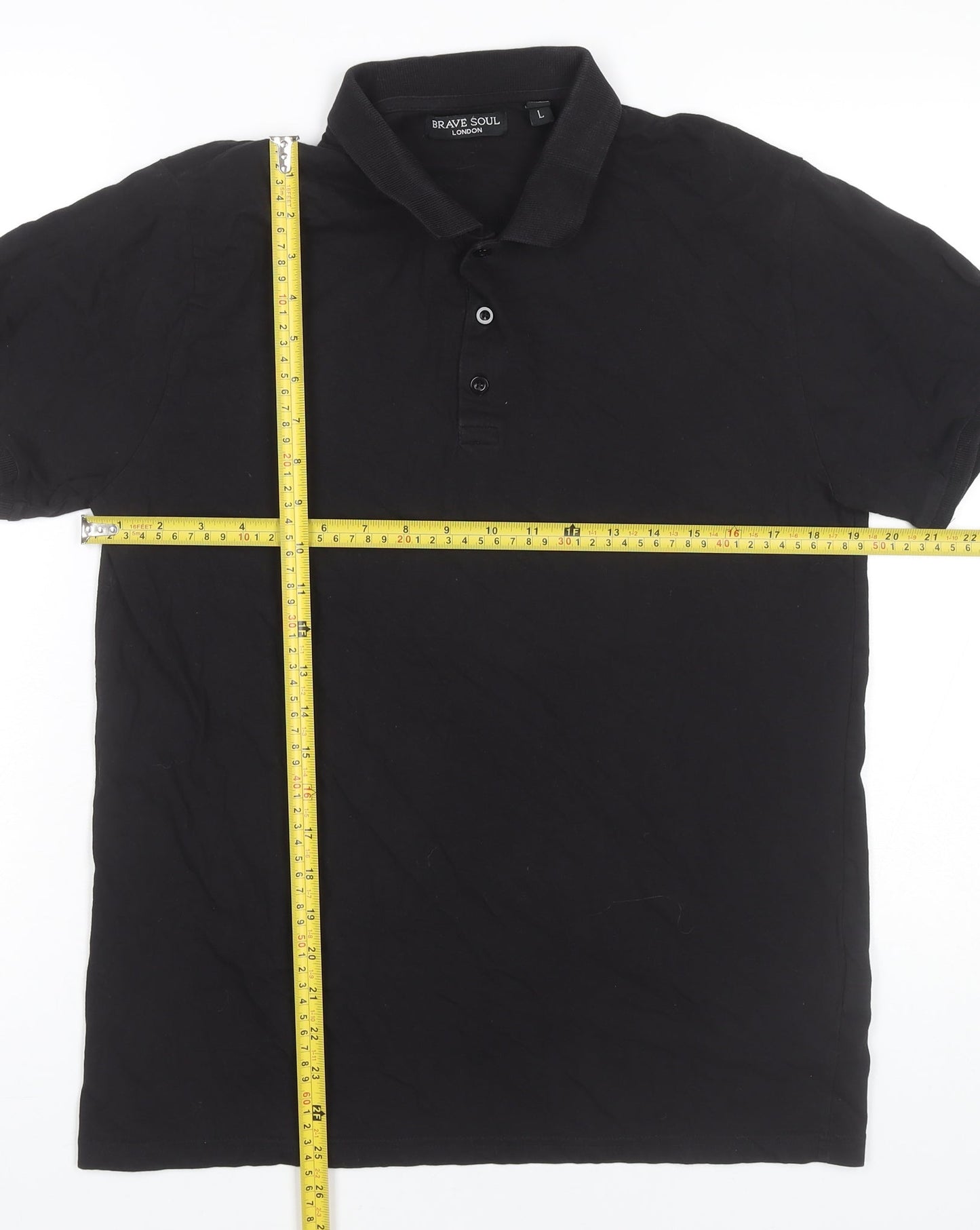 Brave Soul Men's Black Cotton Short Sleeve Polo Shirt Size L