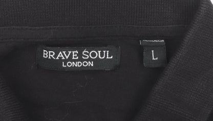 Brave Soul Men's Black Cotton Short Sleeve Polo Shirt Size L