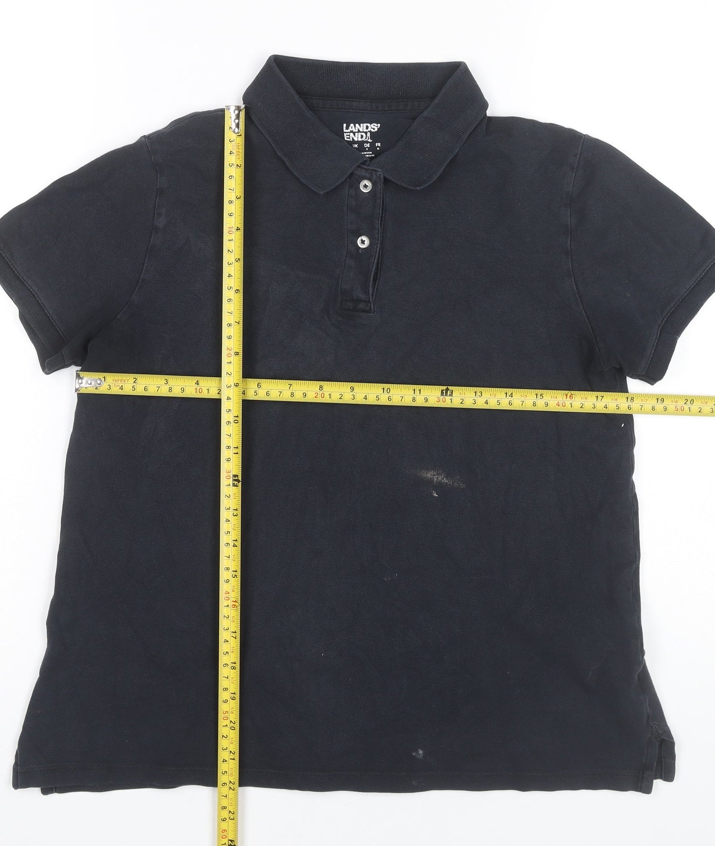 Lands' End Women's Black Polo Shirt Size S Short Sleeve Cotton