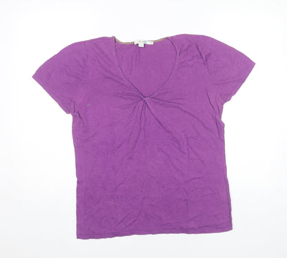 Boden Women’s Purple Linen Cotton V-Neck T-Shirt Size 16