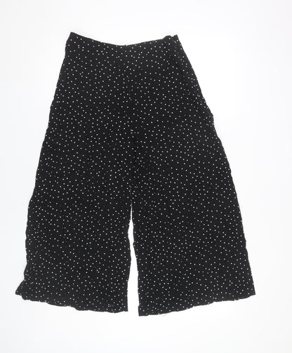 New Look Women Black Polka Dot Wide Leg High Rise Trousers Size 10