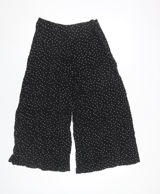 New Look Women Black Polka Dot Wide Leg High Rise Trousers Size 10